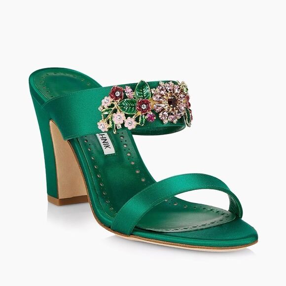 Manolo Blahnik 90MM Embellished Satin Mules size 39 - Picture 1 of 15
